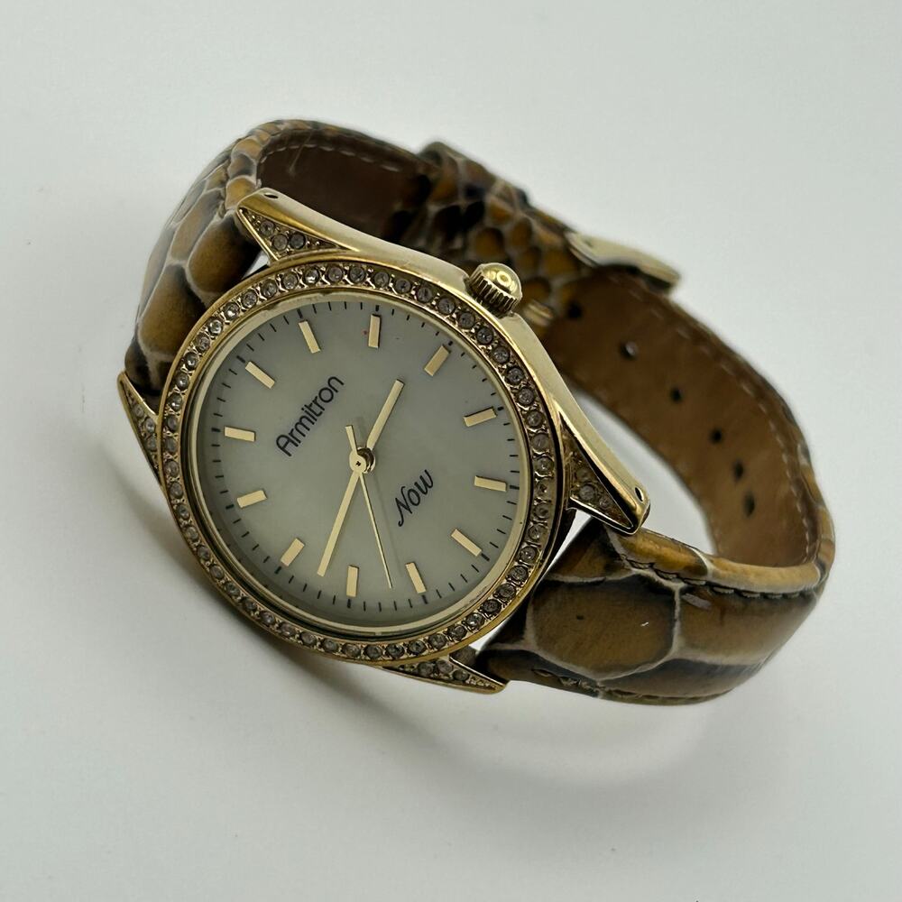 Armitron Gold Mother Pearl Snake Print Leather Women’s Watch - Picture 4 of 8
